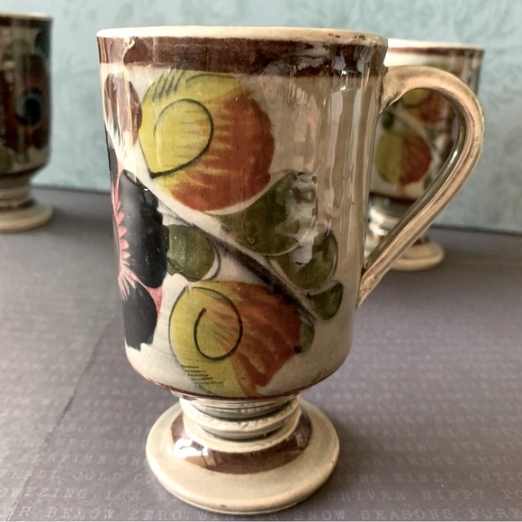 Tonala Mexico coffee mug hot chocolate footed cups set - Picture 2 of 6